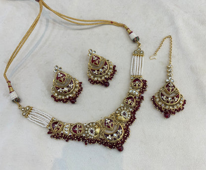 Maroon Kundan necklace Set/ kundan Indian jewellery kundan Navya sets