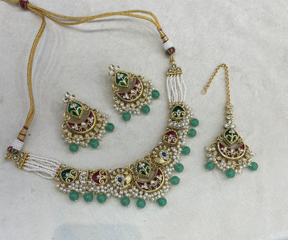 Ruby Sage Green Kundan necklace Set/ kundan Indian jewellery kundan Navya sets
