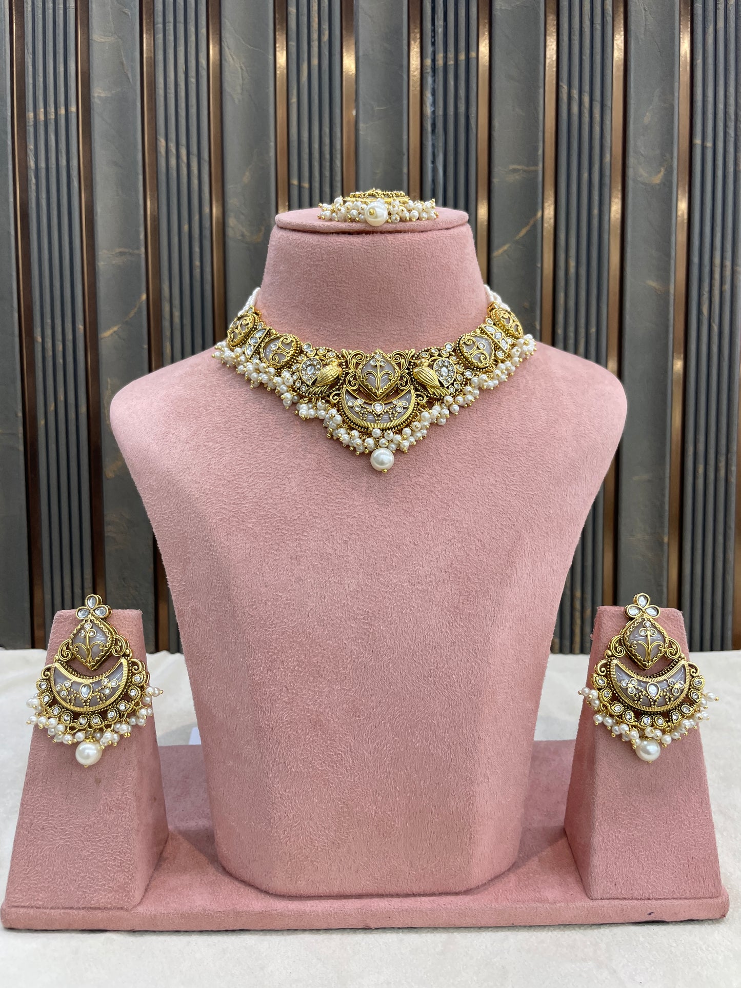 Gold White Kundan necklace Set/ kundan Indian jewellery kundan Navya sets