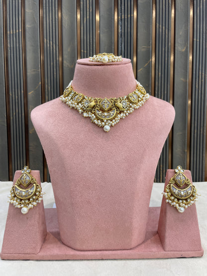Gold White Kundan necklace Set/ kundan Indian jewellery kundan Navya sets