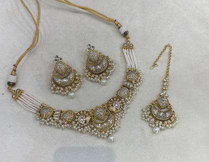 Gold White Kundan necklace Set/ kundan Indian jewellery kundan Navya sets