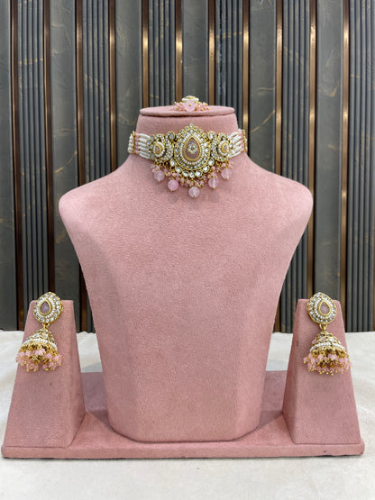 Indian Jewellery Pink Kundan choker Set/ kundan choker Kundan Vamika Set