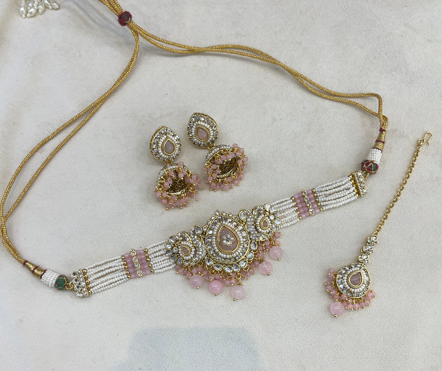 Indian Jewellery Pink Kundan choker Set/ kundan choker Kundan Vamika Set