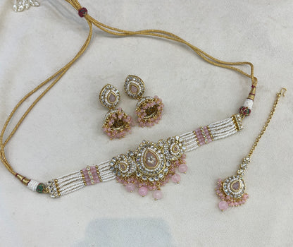 Indian Jewellery Pink Kundan choker Set/ kundan choker Kundan Vamika Set