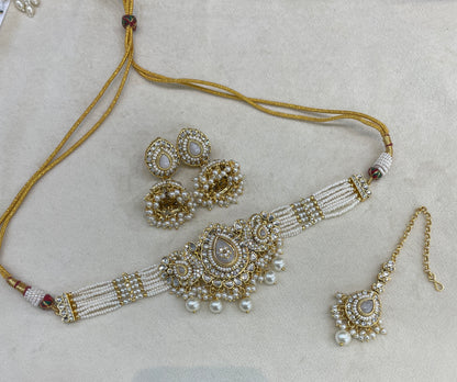 Indian Jewellery White Kundan choker Set/ kundan choker Kundan Vamika Set