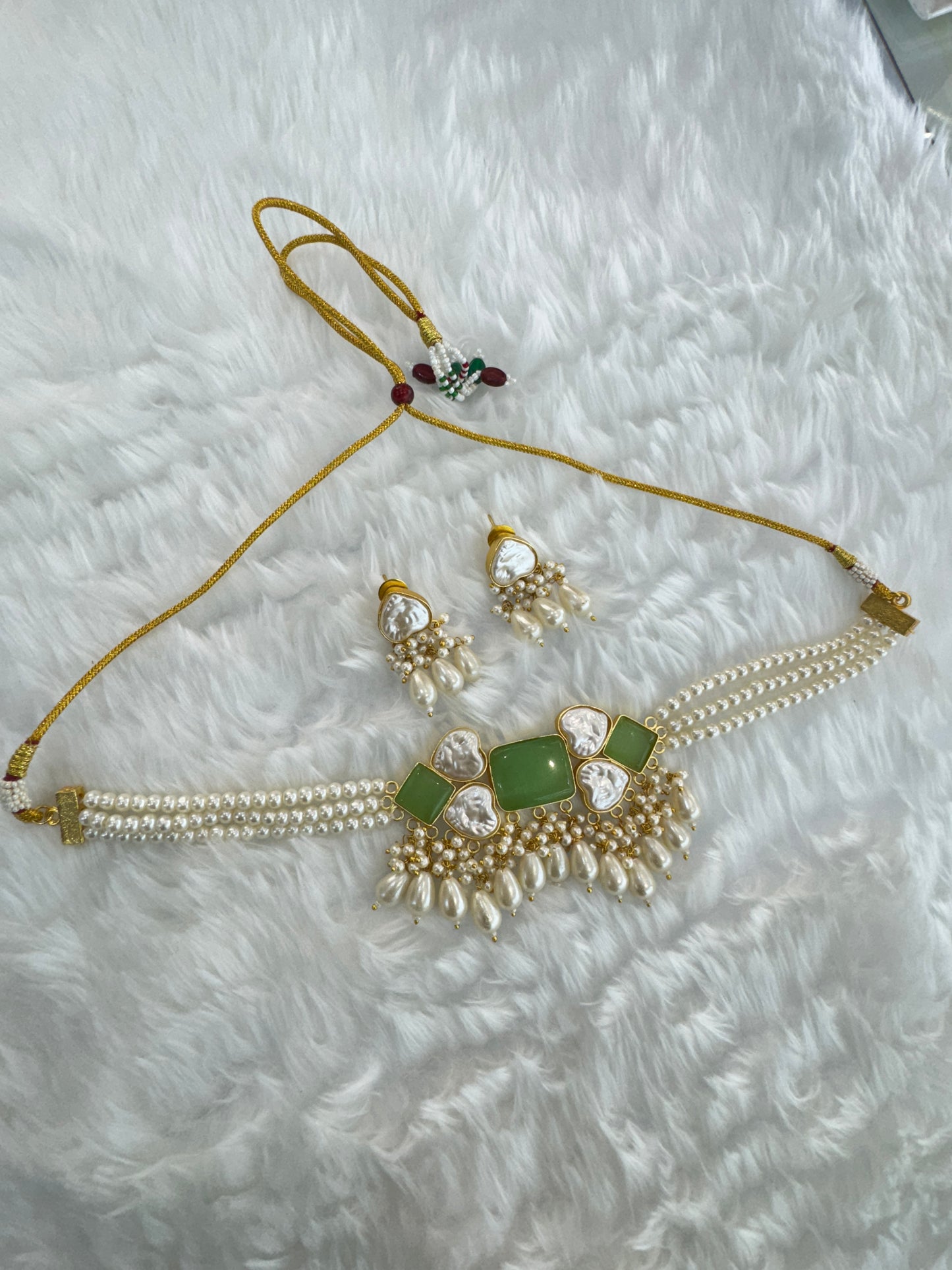 Mint Mother Of Pearl Stone Chokar Indian Jewellery olivia Set