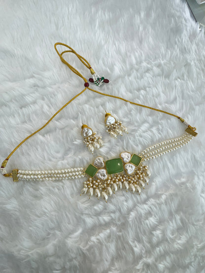 Mint Mother Of Pearl Stone Chokar Indian Jewellery olivia Set