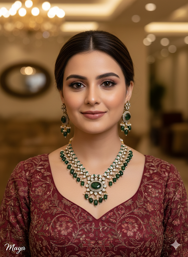 Indian Jewellery  kundan Green necklace Set Indian Jewellery maya Wedding Set