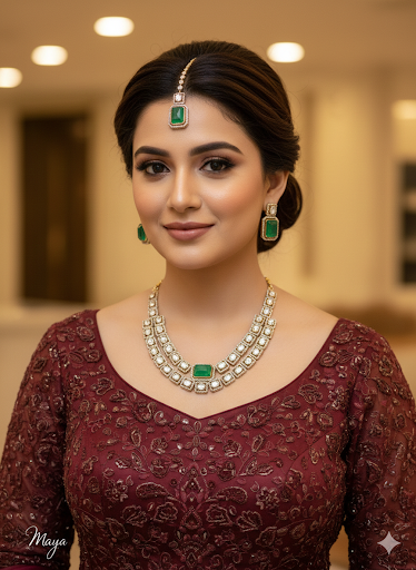 Moissanite Indian Jewellery  kundan Green necklace Set Indian Jewellery maya Wedding Set