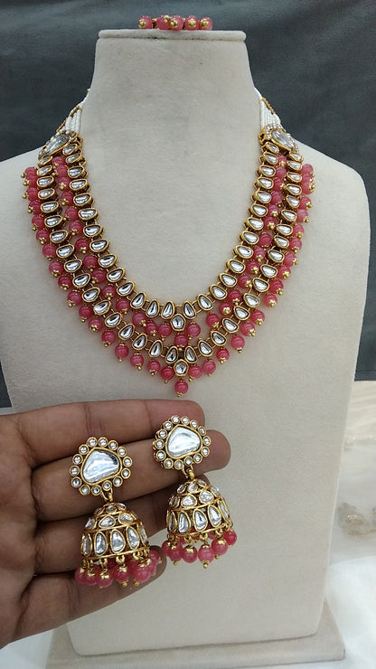 Indian Jewellery/ Gold gajjri Bridal Kundan layered necklace Set Indian branded Necklace set
