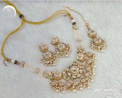 Gold White Kundan necklace Set/ kundan Indian jewellery Eisha sets