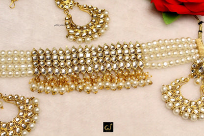 Gold White,Green,Red,Maroon Semi Bridal Kundan Choker necklace Set Indian Wedding Semi Bridal Ethnic Jewellery Necklace