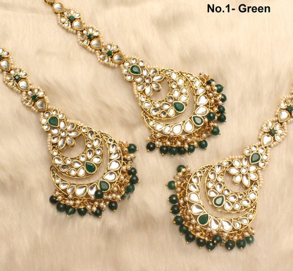Indian Jewellery/Big Chandbali Kundan Jewellery Earrings Tikka /Green,Maroon Indian Earrings Punjabi Bollywood Set Jewellery/Bollywood Set
