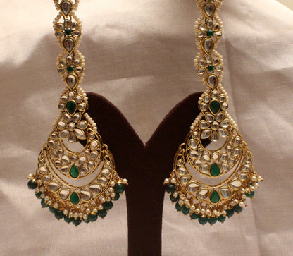 Indian Jewellery/Big Chandbali Kundan Jewellery Earrings Tikka /Green,Maroon Indian Earrings Punjabi Bollywood Set Jewellery/Bollywood Set