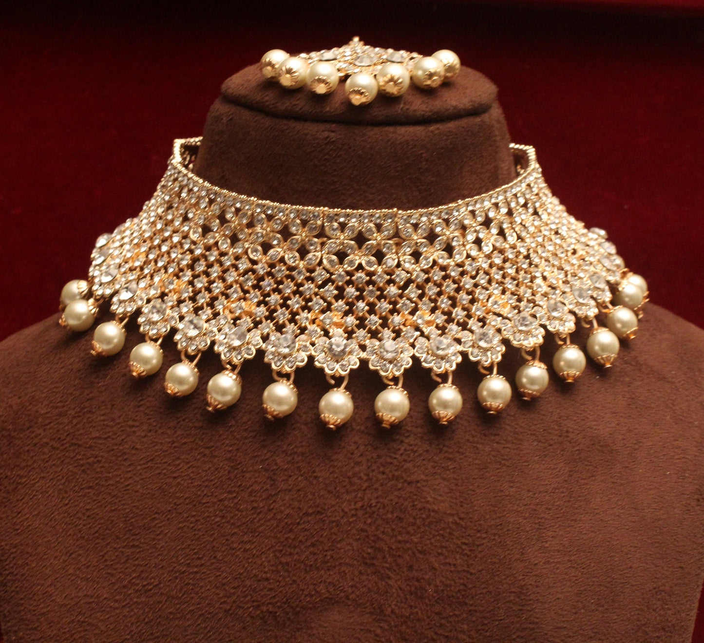 Rose Gold Choker /Gold Carret White Choker Set/ Bollywood Necklace Set/Indian choker necklace set/Gold Bridesmaid Jewellery/Women Necklace