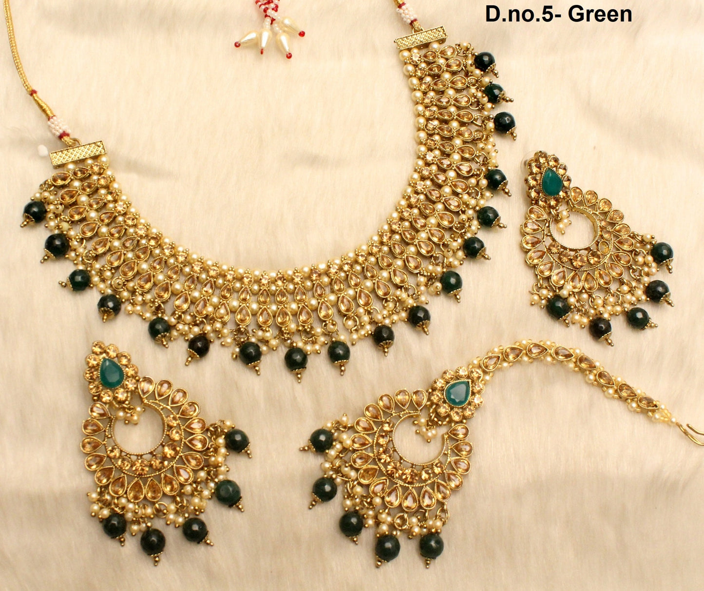 Indian  Jewellery Green  Necklace Tikka Set/Antique Gold Kundan Bollywood Necklace longman Set