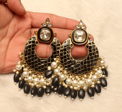 Indian Jewellery/Chandbali Indian Earrings/Indian Gold Black, Pink. firoji Earrings Set bunty Jewellery