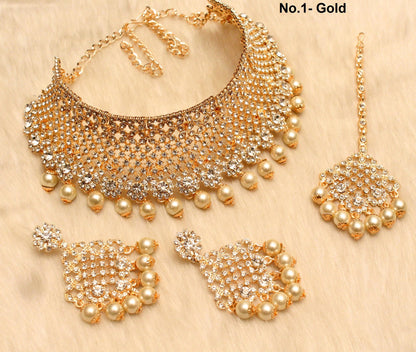 Rose Gold Choker /Gold Carret White Choker Set/ Bollywood Necklace Set/Indian choker necklace set/Gold Bridesmaid Jewellery/Women Necklace