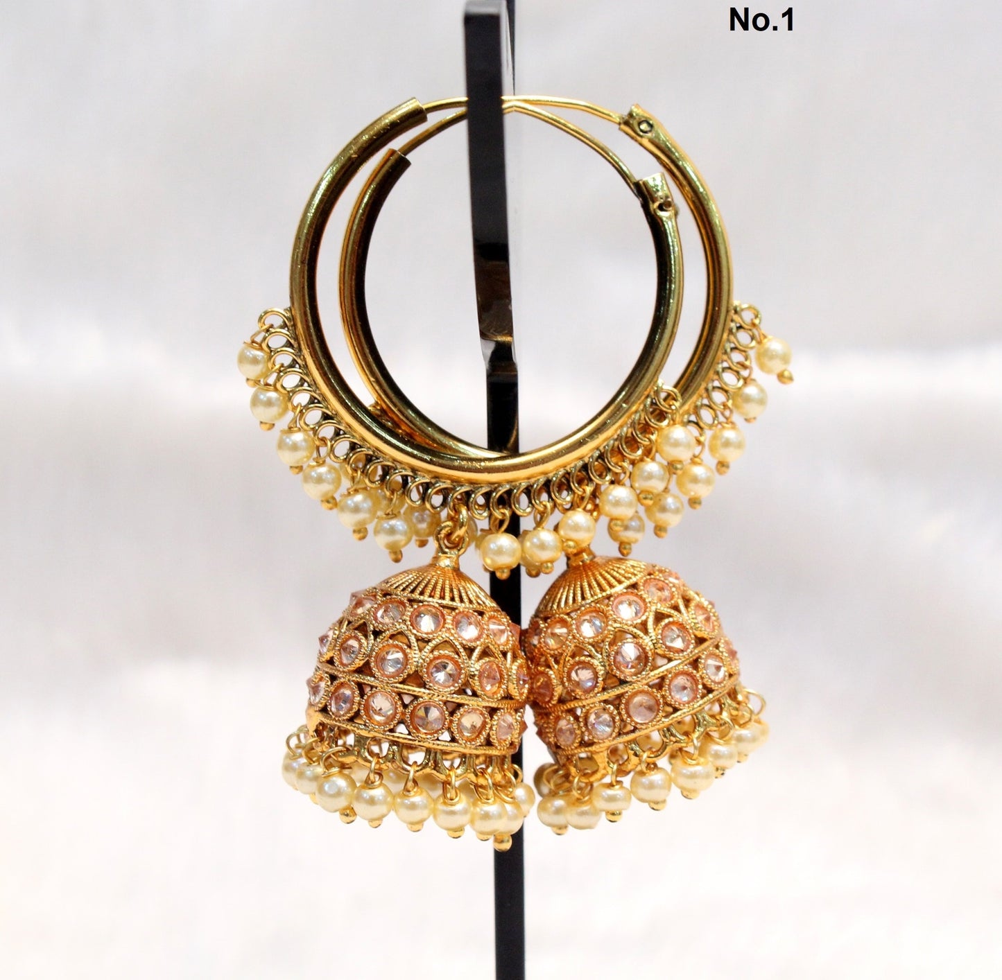 Jhumka Bali Gold Hoop  Earrings/Bollywood Indian Jewelry Jewellery Chandbali Jhumka Set/Punjabi Muslim Balli Jhumki simi Set
