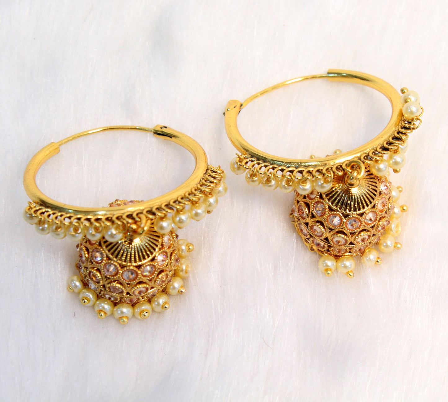 Jhumka Bali Gold Hoop  Earrings/Bollywood Indian Jewelry Jewellery Chandbali Jhumka Set/Punjabi Muslim Balli Jhumki simi Set