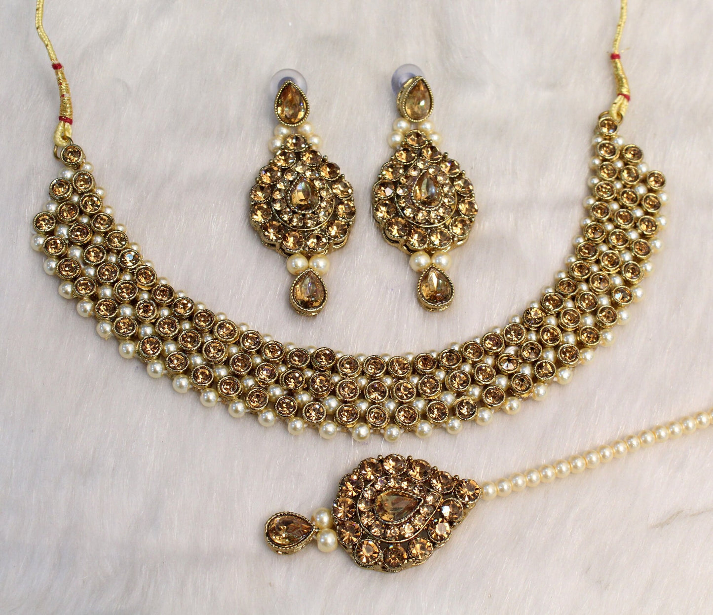 Indian Necklace Jewelry Jewellery Set/ Antique gold, baby pink ,peach, grey, radium Bridal Wedding Bollywood Necklace Set