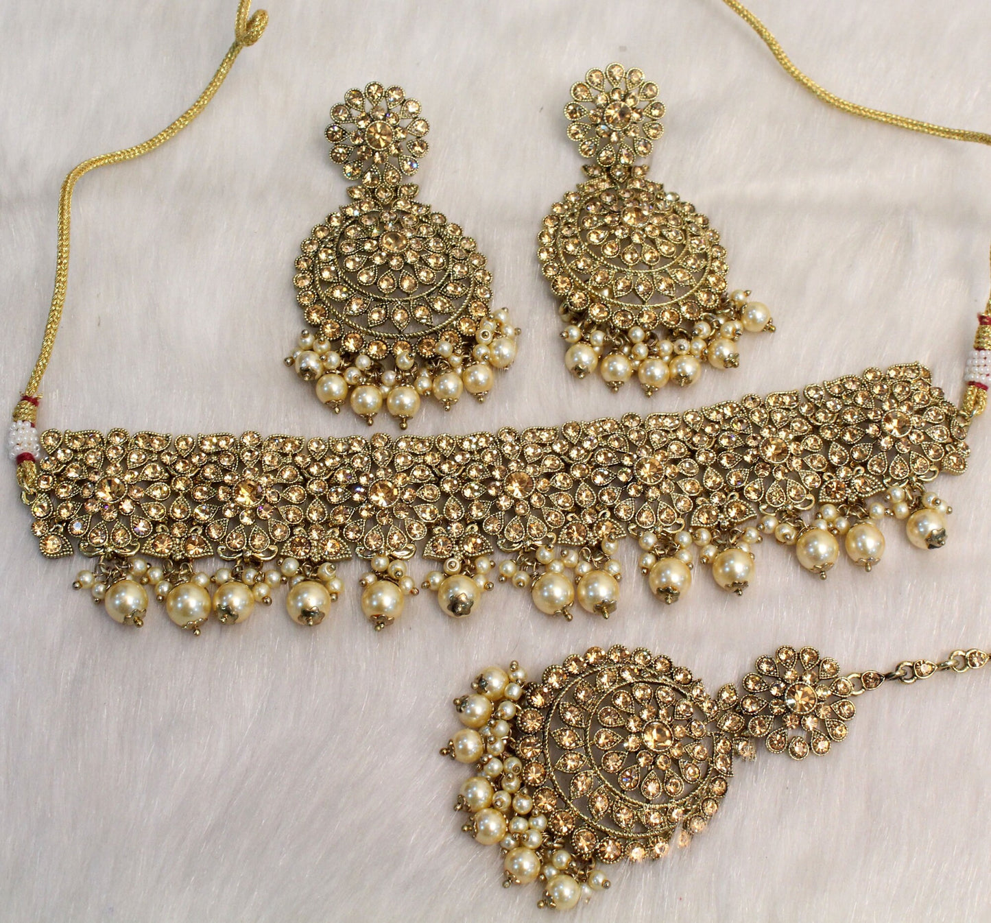 Choker Set /Antique gold, pastel green, mint color Bollywood west orange Jewellery