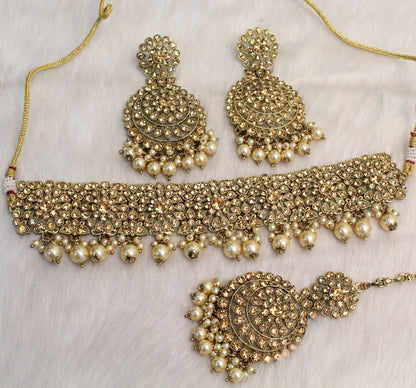 Choker Set /Antique gold, pastel green, mint color Bollywood west orange Jewellery