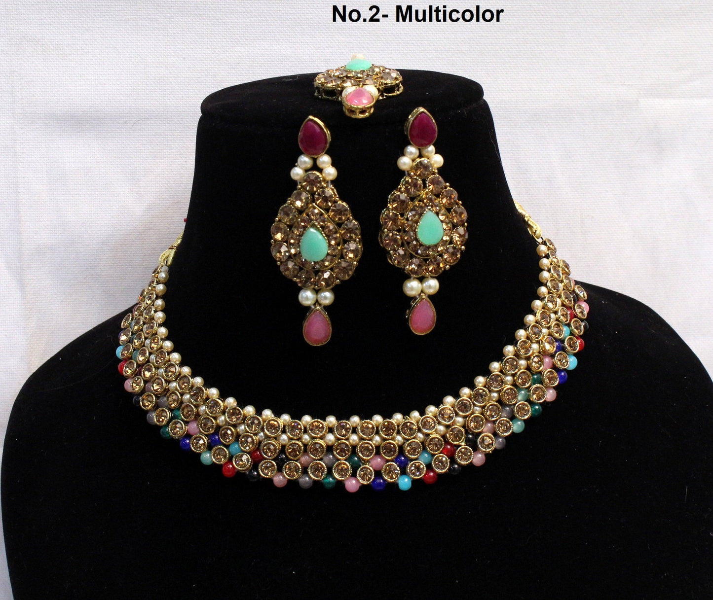 Indian Necklace Jewelry Jewellery Set/ Antique gold, baby pink ,peach, grey, radium Bridal Wedding Bollywood Necklace Set