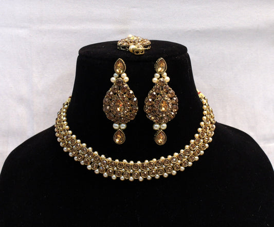 Indian Necklace Jewelry Jewellery Set/ Antique gold, baby pink , grey, mint, green  Bridal Wedding Bollywood Necklace Set