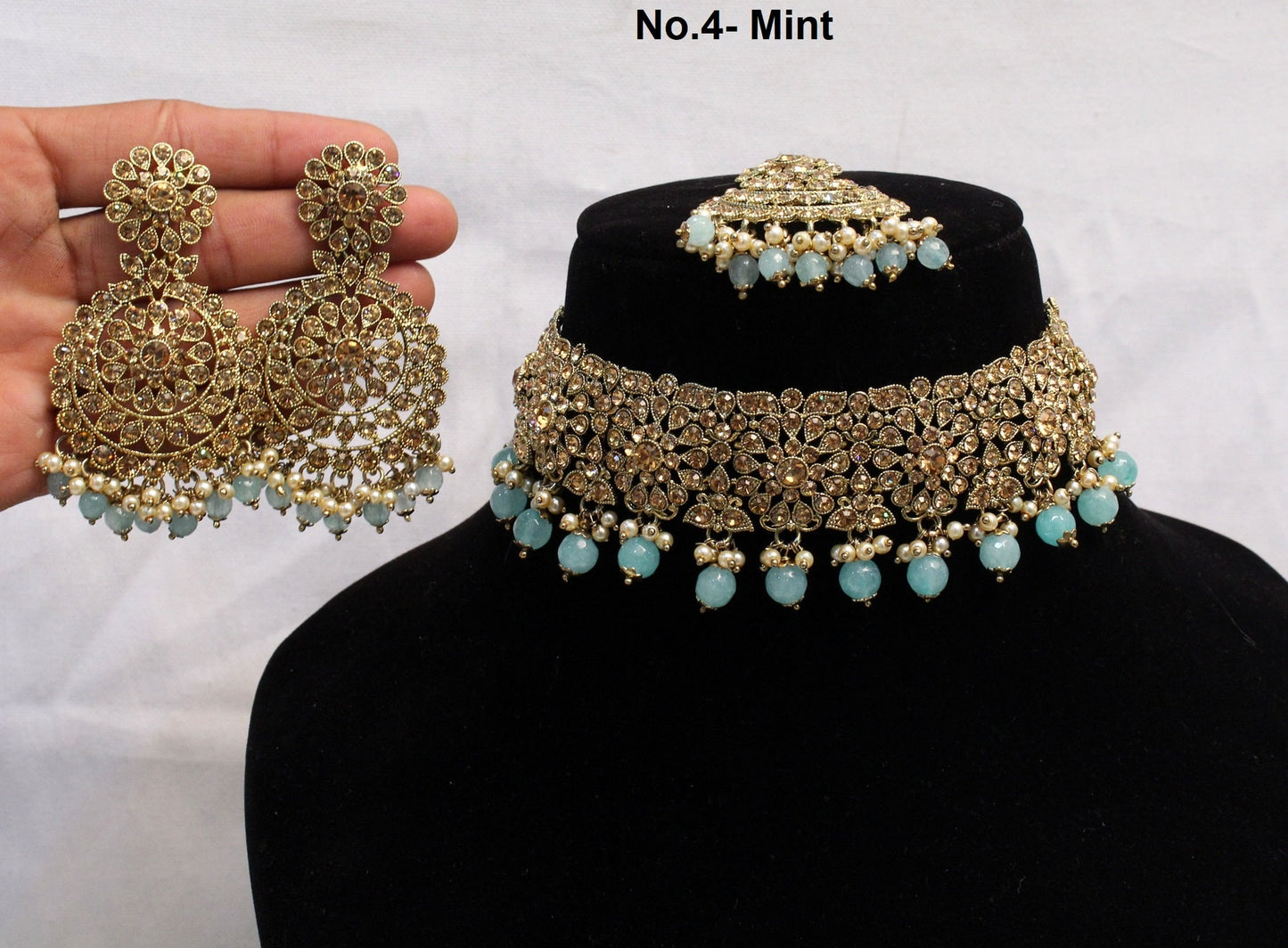 Choker Set /Antique gold, pastel green, mint color Bollywood west orange Jewellery
