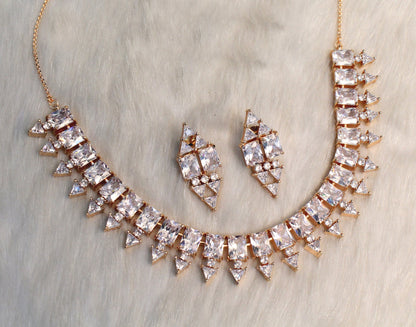 CZ Diamond necklace Earrings set, rose gold Bridal necklace earrings jewellery statement necklace earrings set