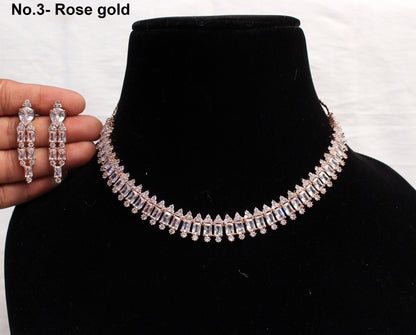 CZ Diamond necklace Earrings set, rose gold Bridal necklace earrings jewellery statement necklace earrings set
