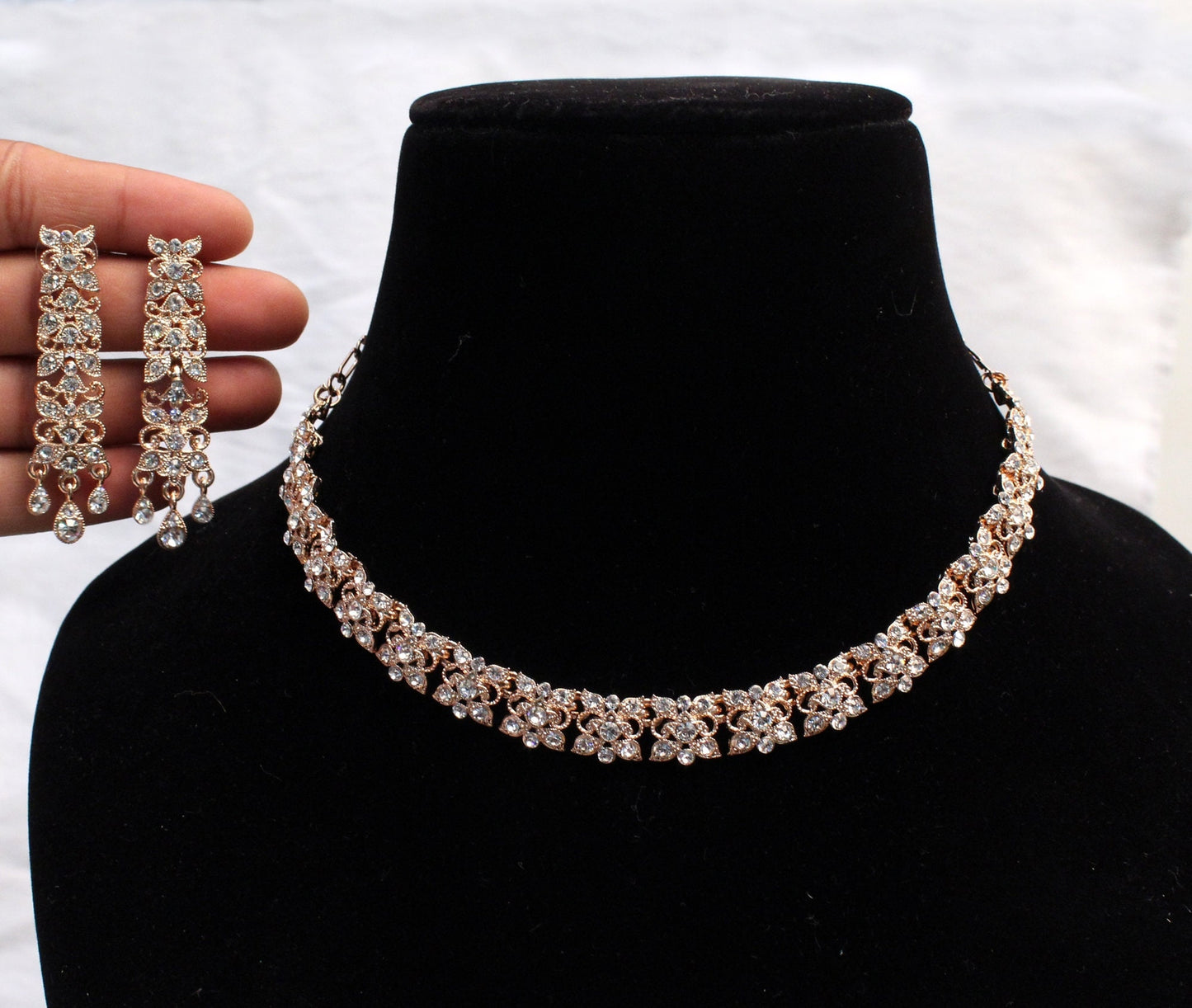 Rose gold Necklace Set/gold Bollywood Necklace Set/Bridesmaid necklace Wedding Jewellry set/Women Necklace Set/Gift for her