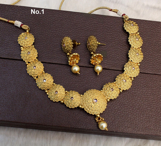 Indian  Jewellery / Gold Finish necklace set Wedding Ethnic Jewelry Bollywood bridal Necklace
