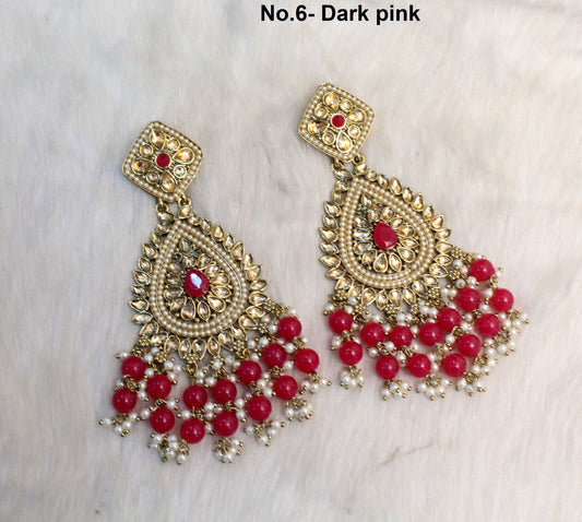 Indian Jewelry/Indian Earrings Set/dark gold ,yellow, mint, dark pink, green  chand balli  Earrings Set tinku Jewellery