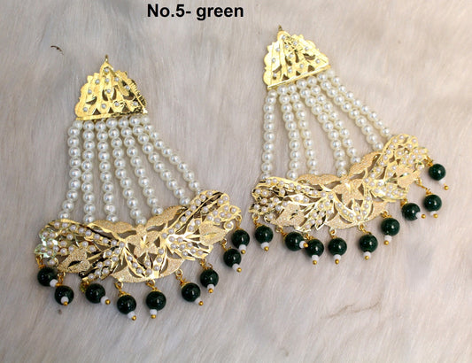 Jadau Indian Earrings Gold Plat Jhumar Earrings /Indian Big Jhoomer Earrings Set/Long Punjabi Indian Jewellery/Pakistani Bollywood Set