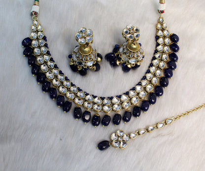 Indian   Jewellery Gold  Kundan Necklace Set/Green, pink, grey, maroon Bollywood Ethnic Wedding Necklace Jewellery Set