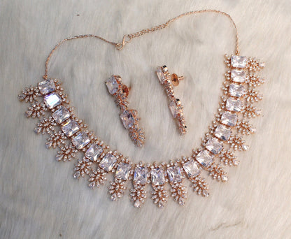 CZ Diamond necklace Earrings set, rose gold Bridal necklace earrings jewellery statement necklace earrings set