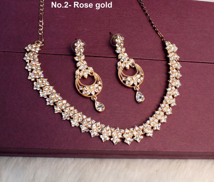 Rose gold Necklace Set/gold Bollywood Necklace Set/Bridesmaid necklace Wedding Jewellry set/Women Necklace Set/Gift for her