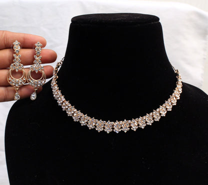 Rose gold Necklace Set/gold Bollywood Necklace Set/Bridesmaid necklace Wedding Jewellry set/Women Necklace Set/Gift for her