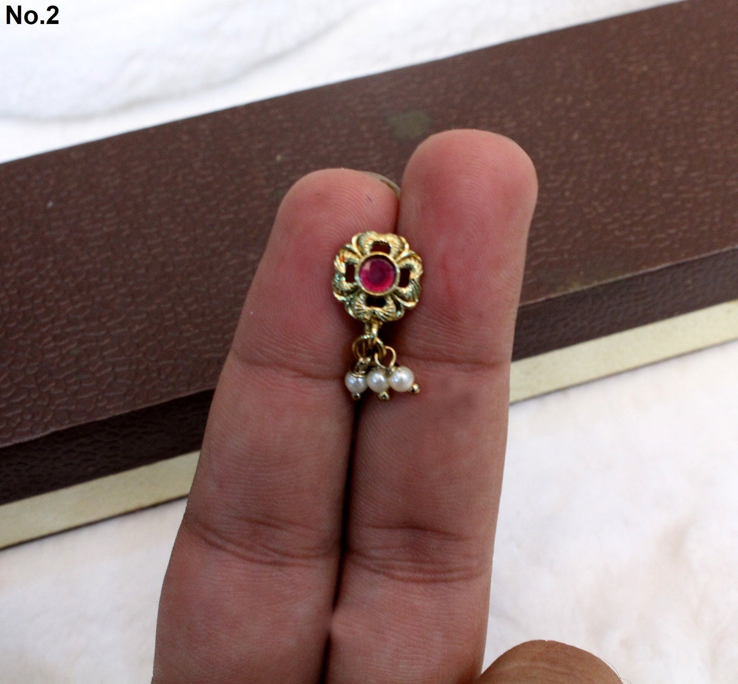 Indian Jewellery Nose Pin Clip On Clasp Wedding Nathini/Non Pierced dark Gold Clip On Nose Pin/Bollywood Style  Jewellery/Nose Pin