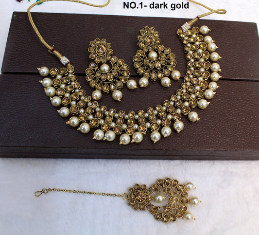 IndianJewellery/dark gold Bridal Kundan necklace Set/Bollywood Gold Indian Jewellery Necklace Set