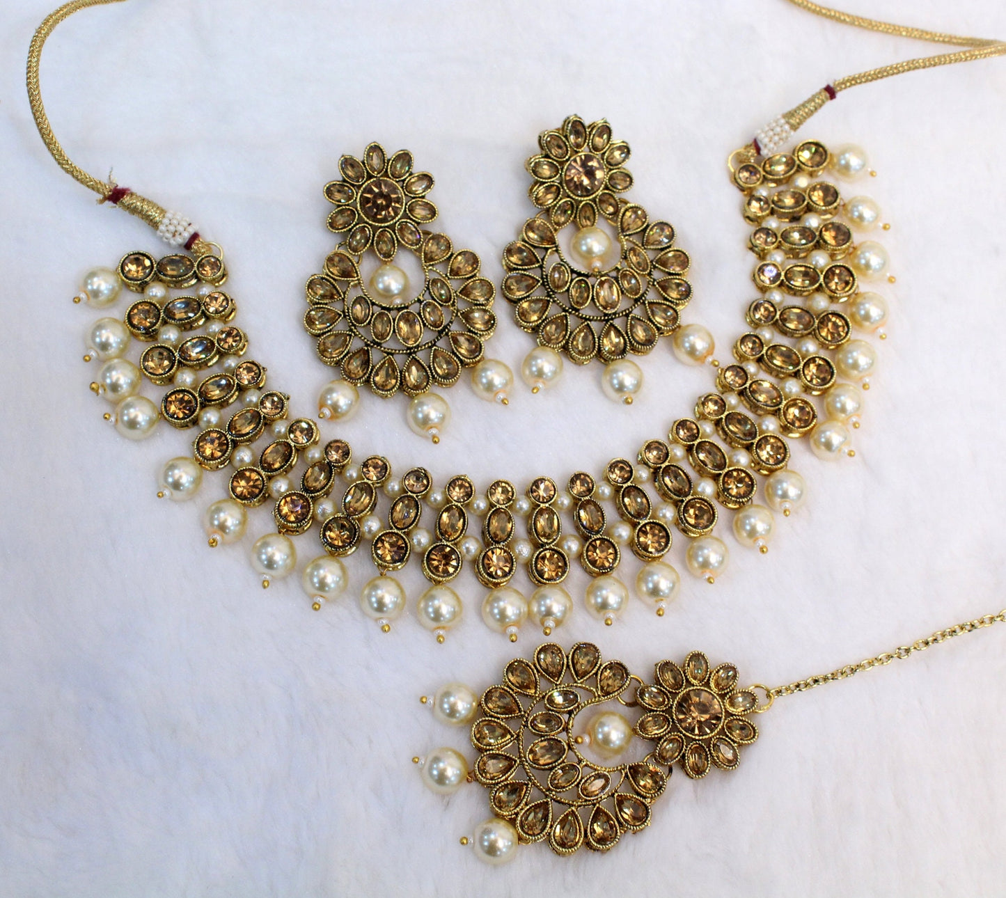 IndianJewellery/dark gold Bridal Kundan necklace Set/Bollywood Gold Indian Jewellery Necklace Set