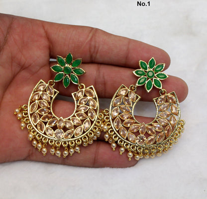 Indian Jewellery/Gold Earrings green chand balli Set/Indian Earrings Punjabi Bollywood Set Jewellery/Pakistani Punjabi Bollywood Set