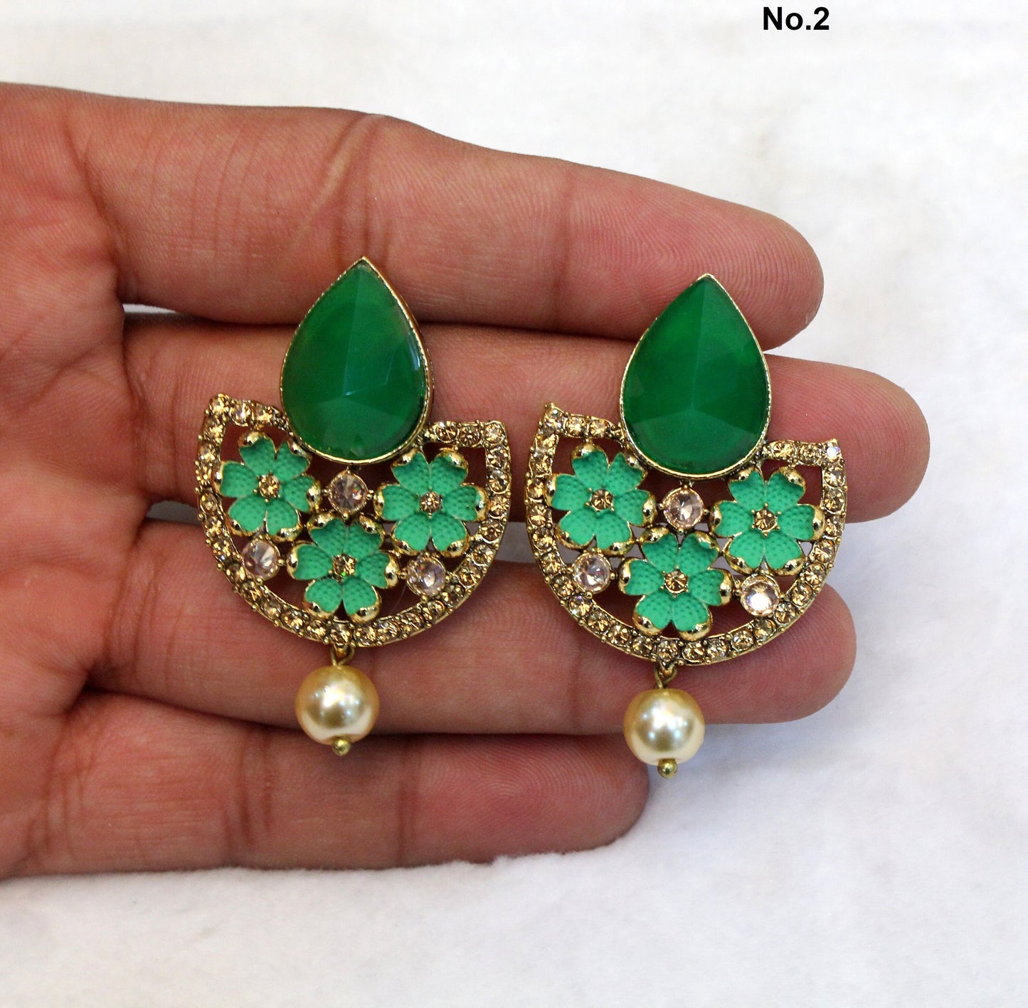 Indian Jewellery/Gold Earrings green chand balli Set/Indian Earrings Punjabi Bollywood Set Jewellery/Pakistani Punjabi Bollywood Set