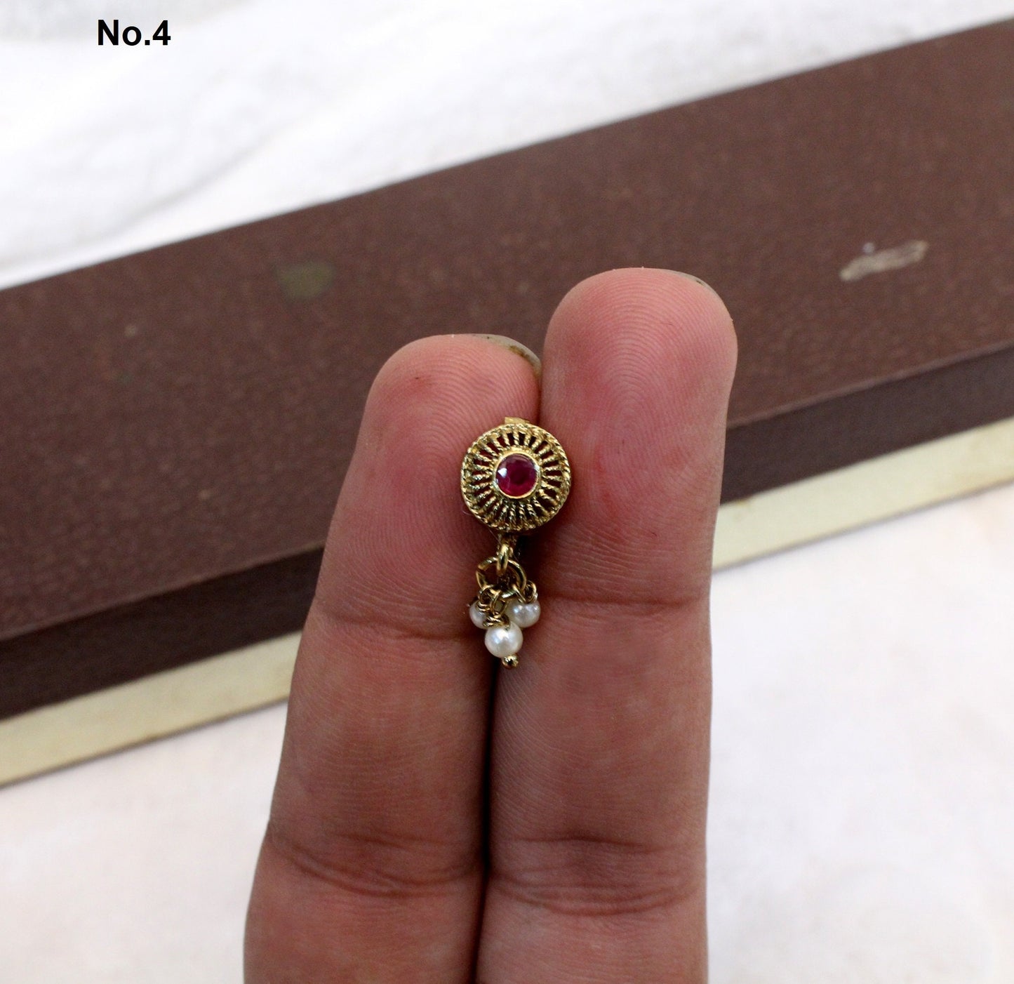 Indian Jewellery Nose Pin Clip On Clasp Wedding Nathini/Non Pierced dark Gold Clip On Nose Pin/Bollywood Style  Jewellery/Nose Pin