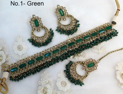 Indian  Jewellery Necklace Tikka Set/Gold Bollywood Necklace Set/Indian choker Mehndi Polish ashley necklace