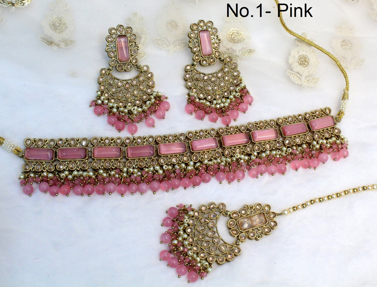 Choker Set Necklace Set/ dark gold, pink, multicolor Jewellery set /Indian choker necklace set/Bridesmaid Jewellery