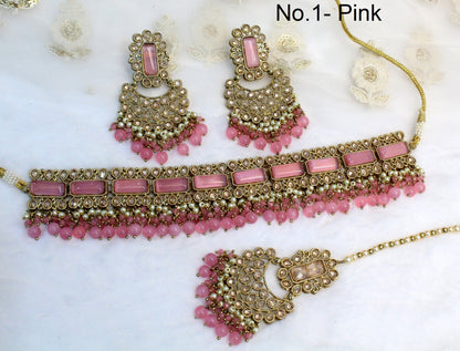 Choker Set Necklace Set/ dark gold, pink, multicolor Jewellery set /Indian choker necklace set/Bridesmaid Jewellery