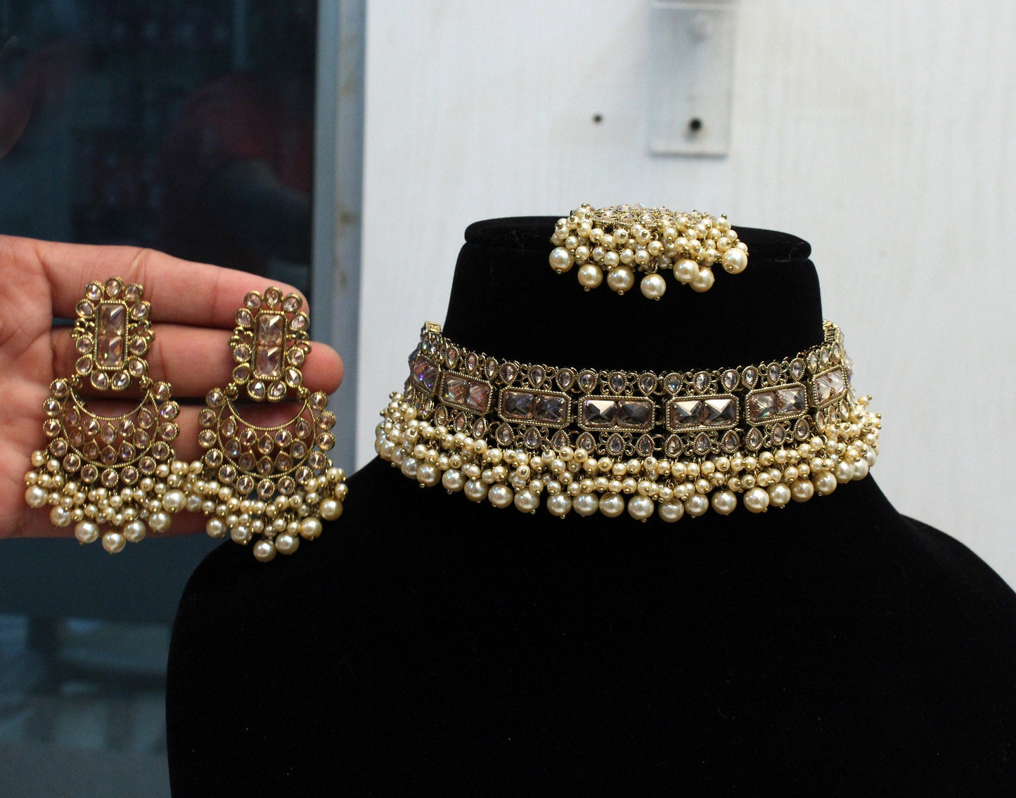 Choker Set Necklace Set/ dark gold, pink, multicolor Jewellery set /Indian choker necklace set/Bridesmaid Jewellery